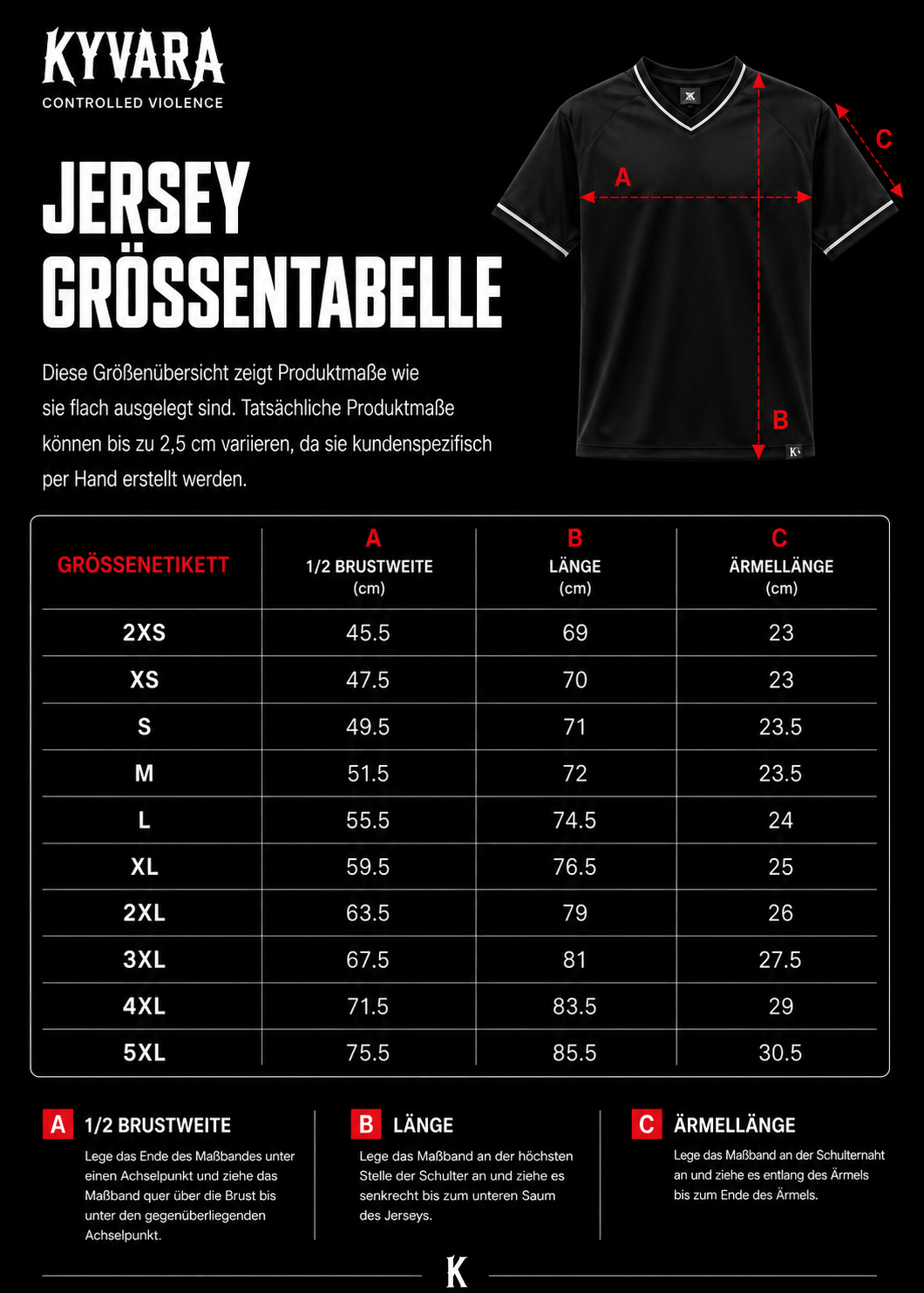 KYVARA Jersey Größentabelle