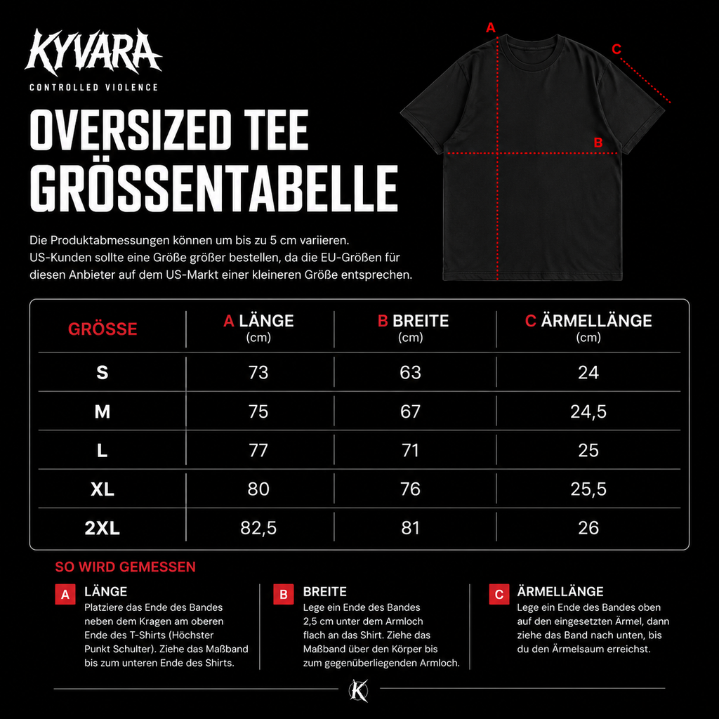 KYVARA Oversized Tee Größentabelle